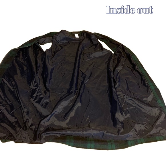 VINTAGE 1990'S SAG HARBOR BLUE & GREEN PLAID WOOL BLEND JUMPER DRESS (14) - Picture 9 of 12